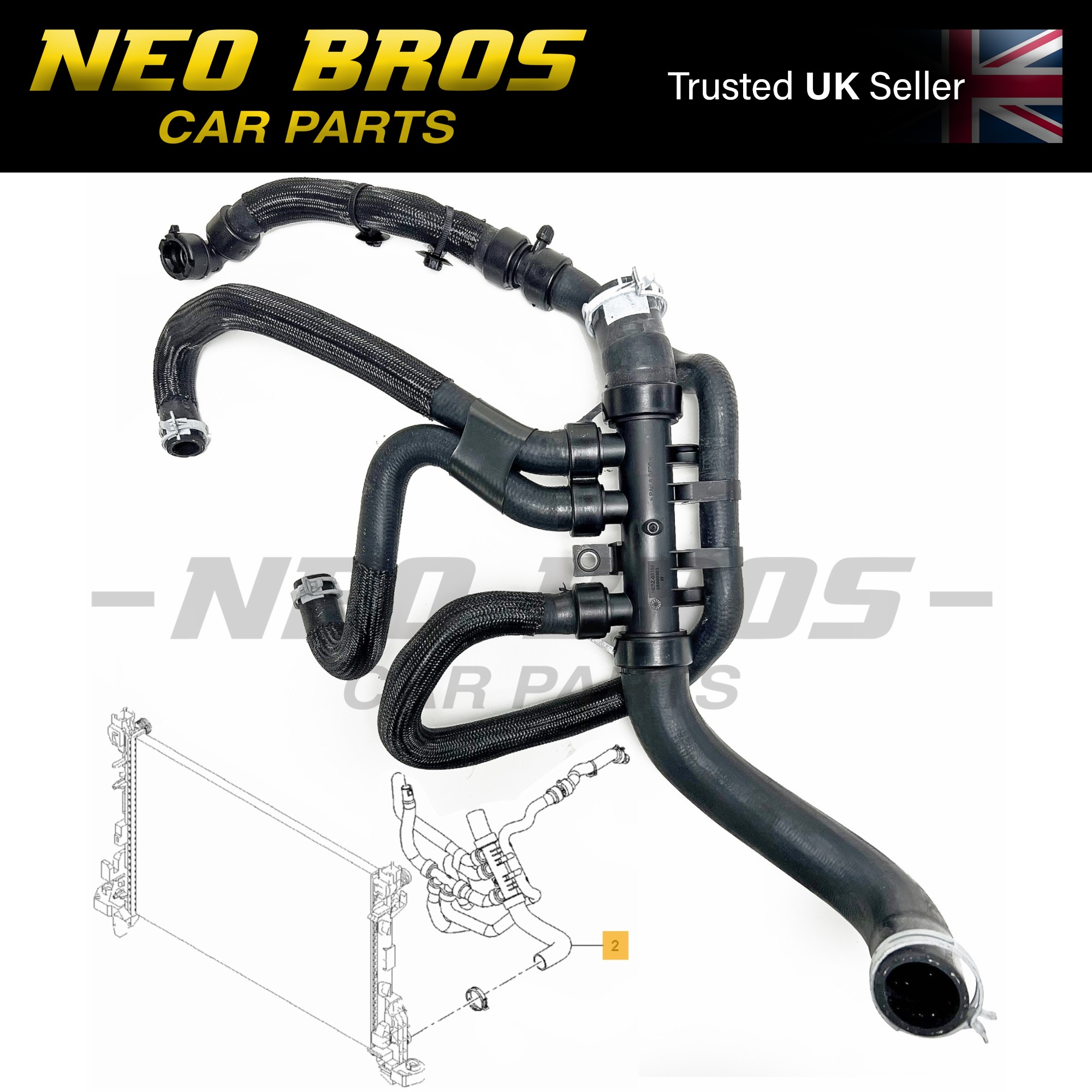 thumbnail interactive-video image 1 of Genuine Vauxhall Vivaro B 1.6 Diesel Outlet Radiator Hose – OE 93454745 / 215010400R 1 of 3