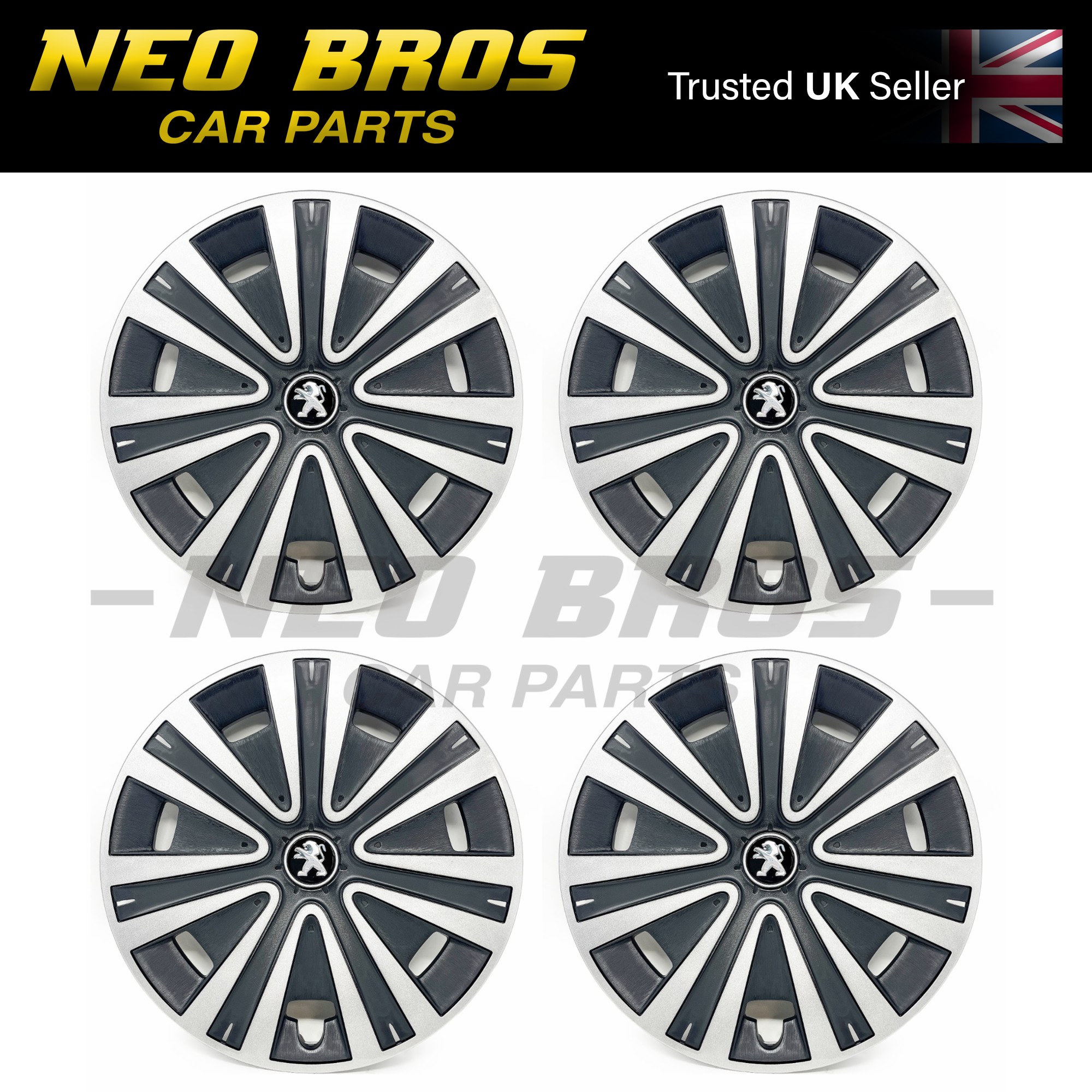 AUTO IN MOTION Silver Deep Dish Wheel Trims For Peugeot Tepee Van – 16 Inch Full Hub Caps, AIM1470